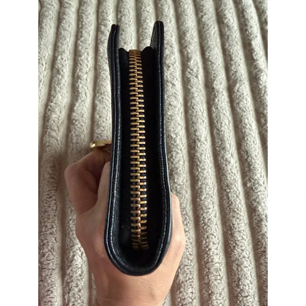 Michael Kors Hamilton Black Pebbled Leather Zip Around Wallet Gold Padlock